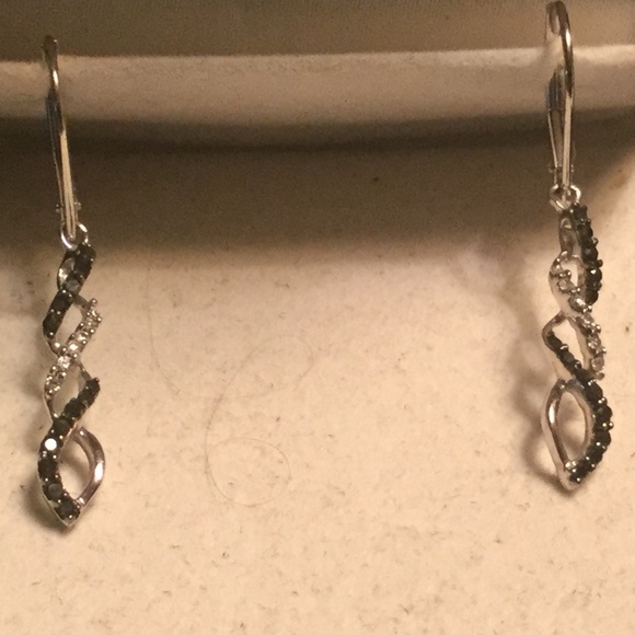 Black and white diamond/sterling silver earrings